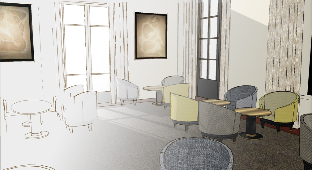 Making Of Studio-Burgundy Paris bar le Charles croquis 3D